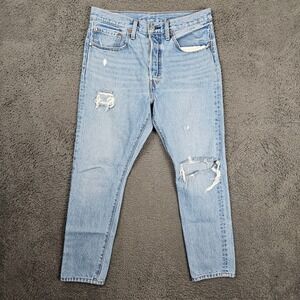 Levis Premium 501 Womens 30x28 Original Light Wash Distressed Straight Leg Jeans
